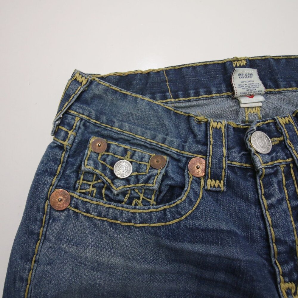 True Religion Billy Super T Thick Stitch Blue Jeans Mens 31 USA Fades Flap Boot - Picture 6 of 16